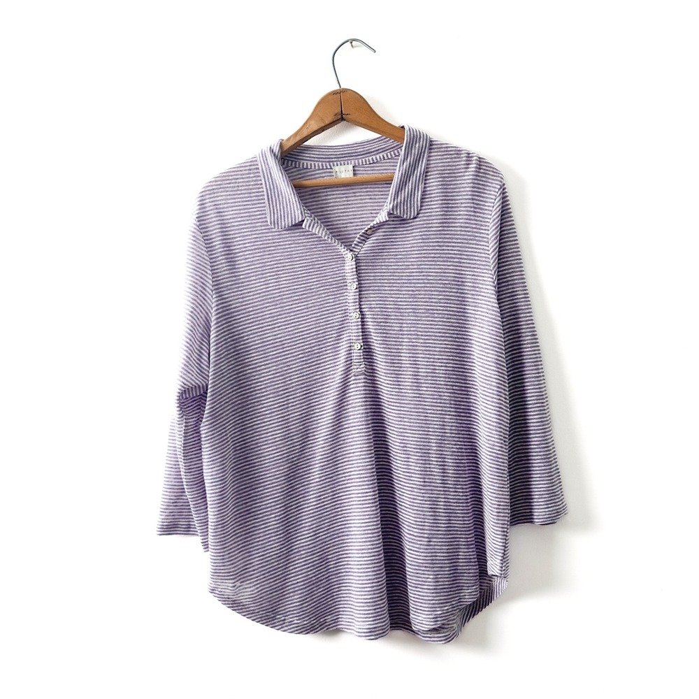 Poetry Lavender and White Striped Button-Front Polo Shirt